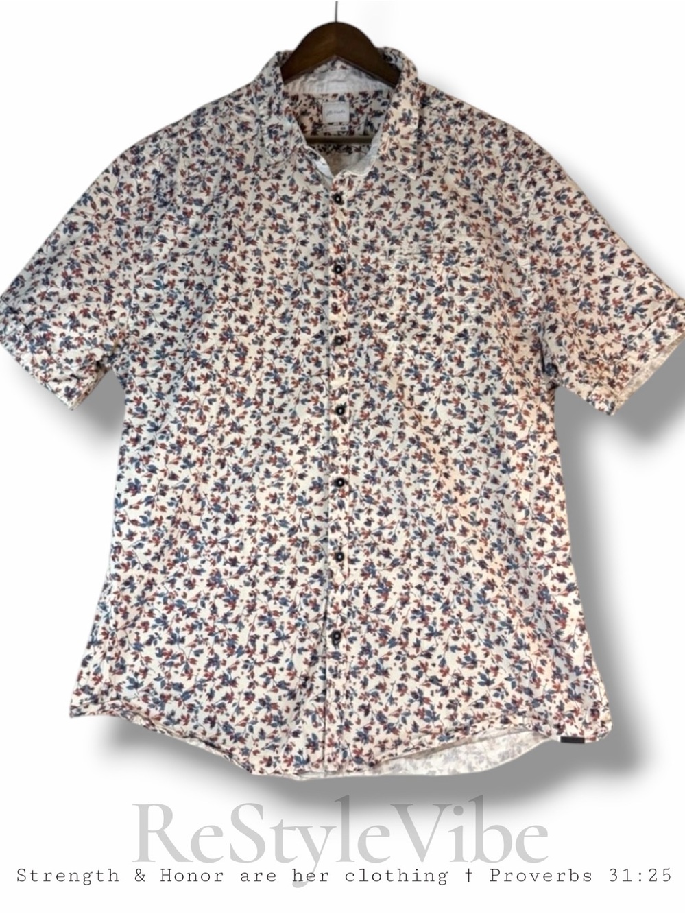 JB HOLT Men’s Size XXL Shirt Button Down Short Sleeve Athletic Fit Style Leaves